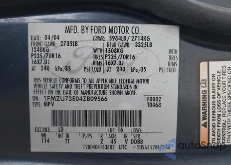 2004 Ford Explorer Nbx/Xlt z USA, uszkodzony, nr VIN 1FMZU73E04ZB09566